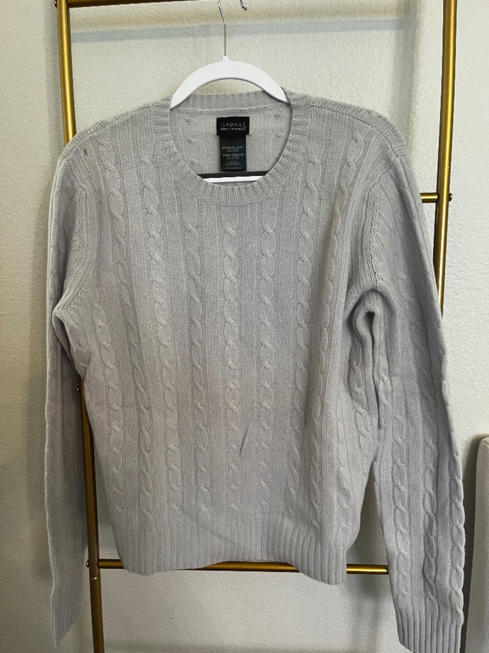 George 100% Cashmere Cable Knit Crewneck Sweater XL 16/18 Bonnie Blue